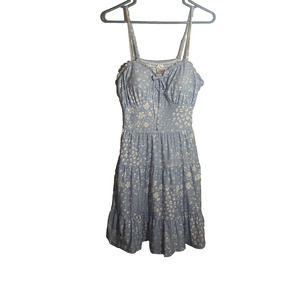 No Boundaries Tiered Babydoll Dress Light Blue with White Floral Print Size L